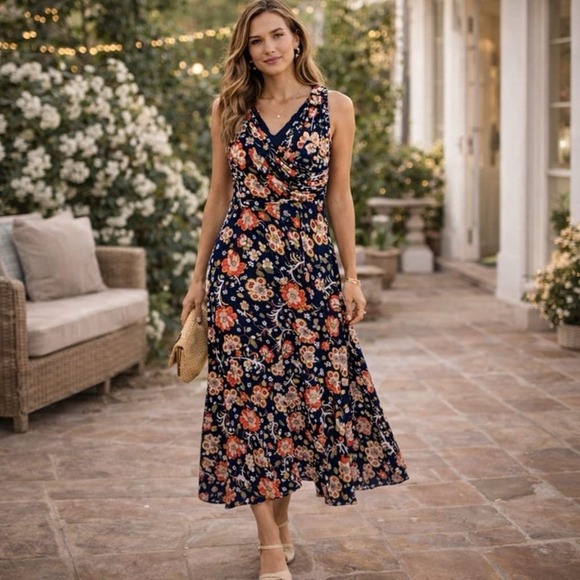 Boden Georgia US 10R Jersey Sleeveless Stretch V-Neck Floral Maxi Dress J0152 - Picture 4 of 11